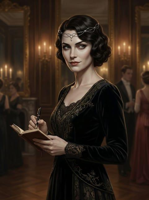 Painted portrait of Aisha Vell, The Vampire Chronicler