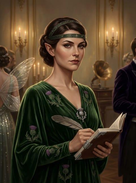Painted portrait of Lady Jess Thistlewood, The Mistress of Revels